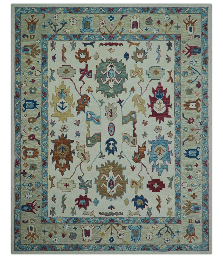 Custom Made Traditional Oushak Blue And Beige Hand Tufted Wool Rug - The Rug Decor