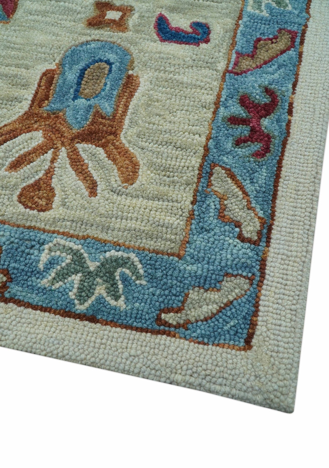 Custom Made Traditional Oushak Blue And Beige Hand Tufted Wool Rug - The Rug Decor