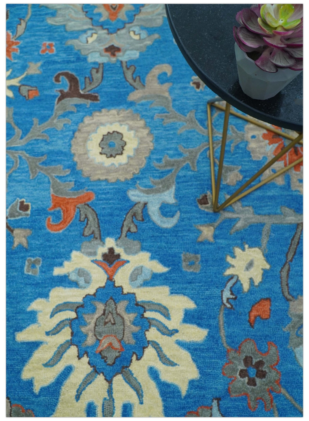 Custom Made Traditional Oushak Blue And Beige Hand Tufted Wool Rug - The Rug Decor