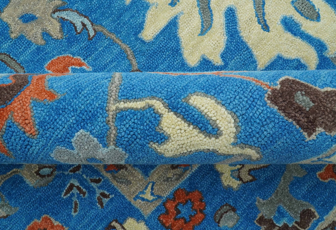 Custom Made Traditional Oushak Blue And Beige Hand Tufted Wool Rug - The Rug Decor