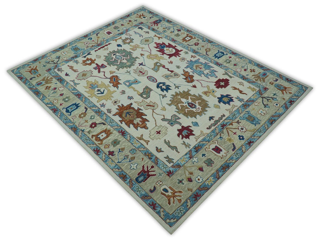 Custom Made Traditional Oushak Blue And Beige Hand Tufted Wool Rug - The Rug Decor