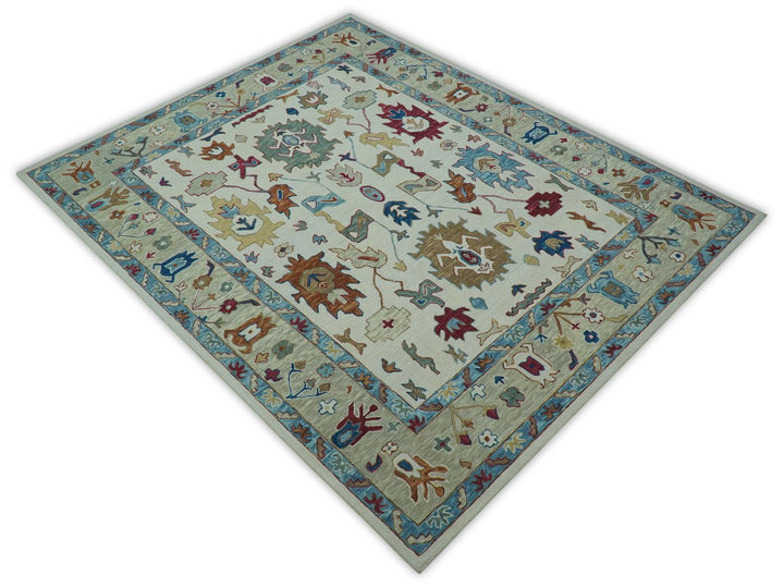 Custom Made Traditional Oushak Blue And Beige Hand Tufted Wool Rug - The Rug Decor