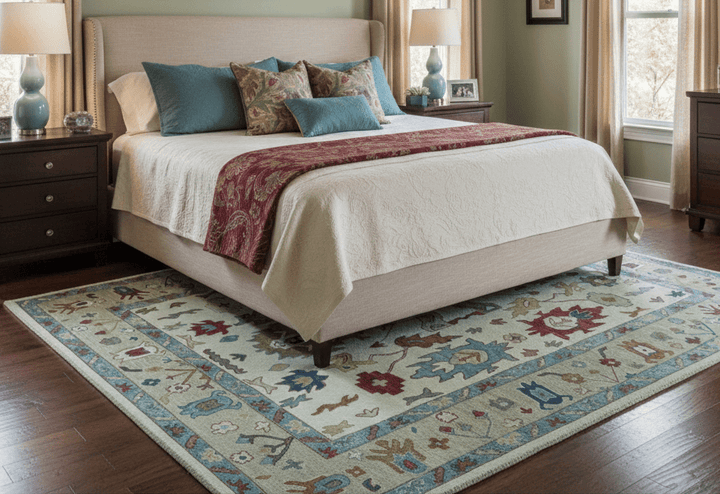 Custom Made Traditional Oushak Blue And Beige Hand Tufted Wool Rug - The Rug Decor