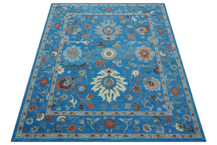 Custom Made Traditional Oushak Blue And Beige Hand Tufted Wool Rug - The Rug Decor