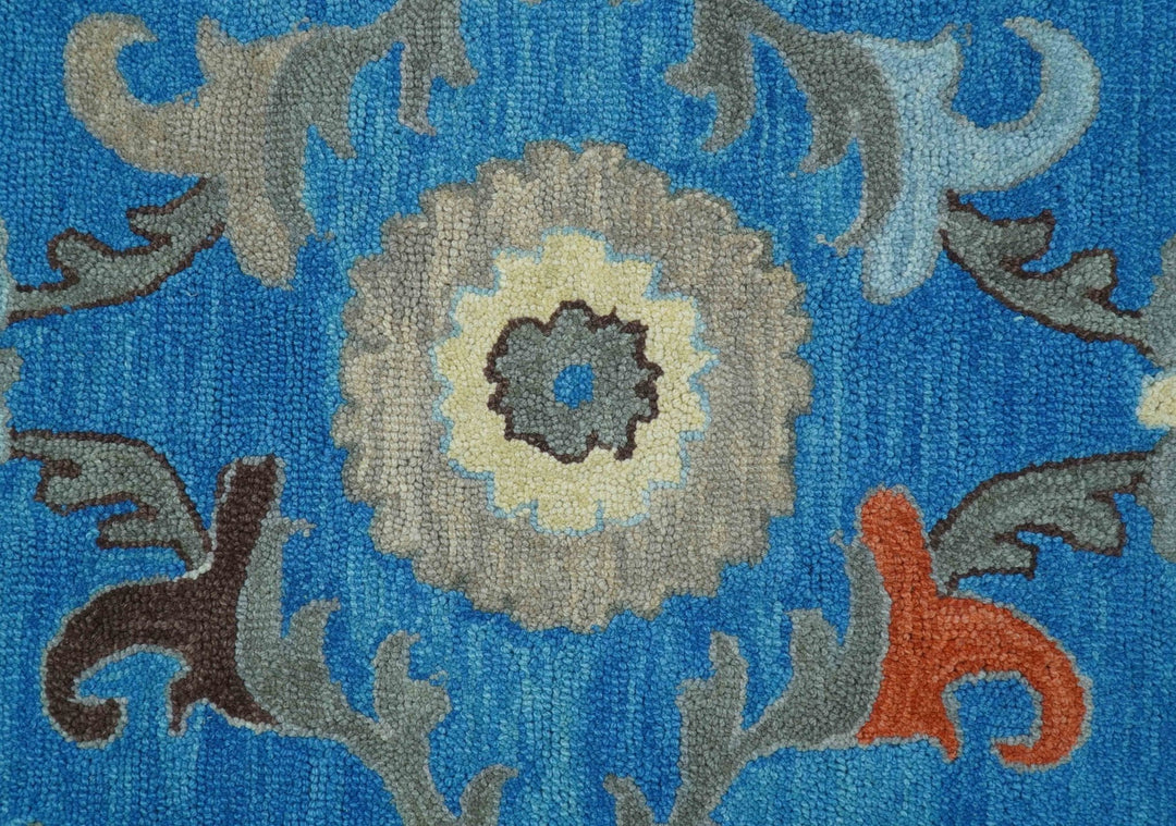 Custom Made Traditional Oushak Blue And Beige Hand Tufted Wool Rug - The Rug Decor