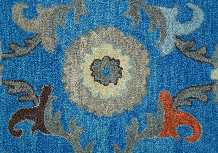 Custom Made Traditional Oushak Blue And Beige Hand Tufted Wool Rug - The Rug Decor