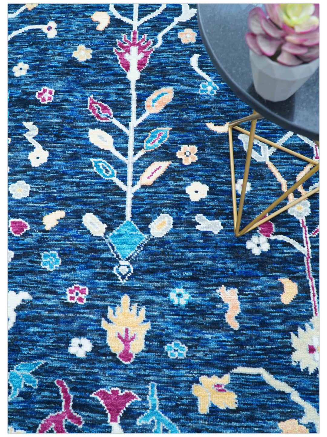 Custom Made Traditional Oushak Blue And Ivory Hand Knotted Wool Rug - The Rug Decor