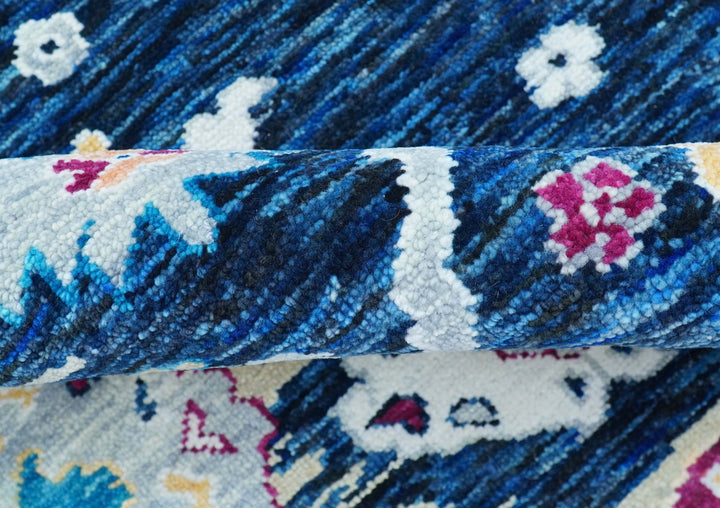 Custom Made Traditional Oushak Blue And Ivory Hand Knotted Wool Rug - The Rug Decor