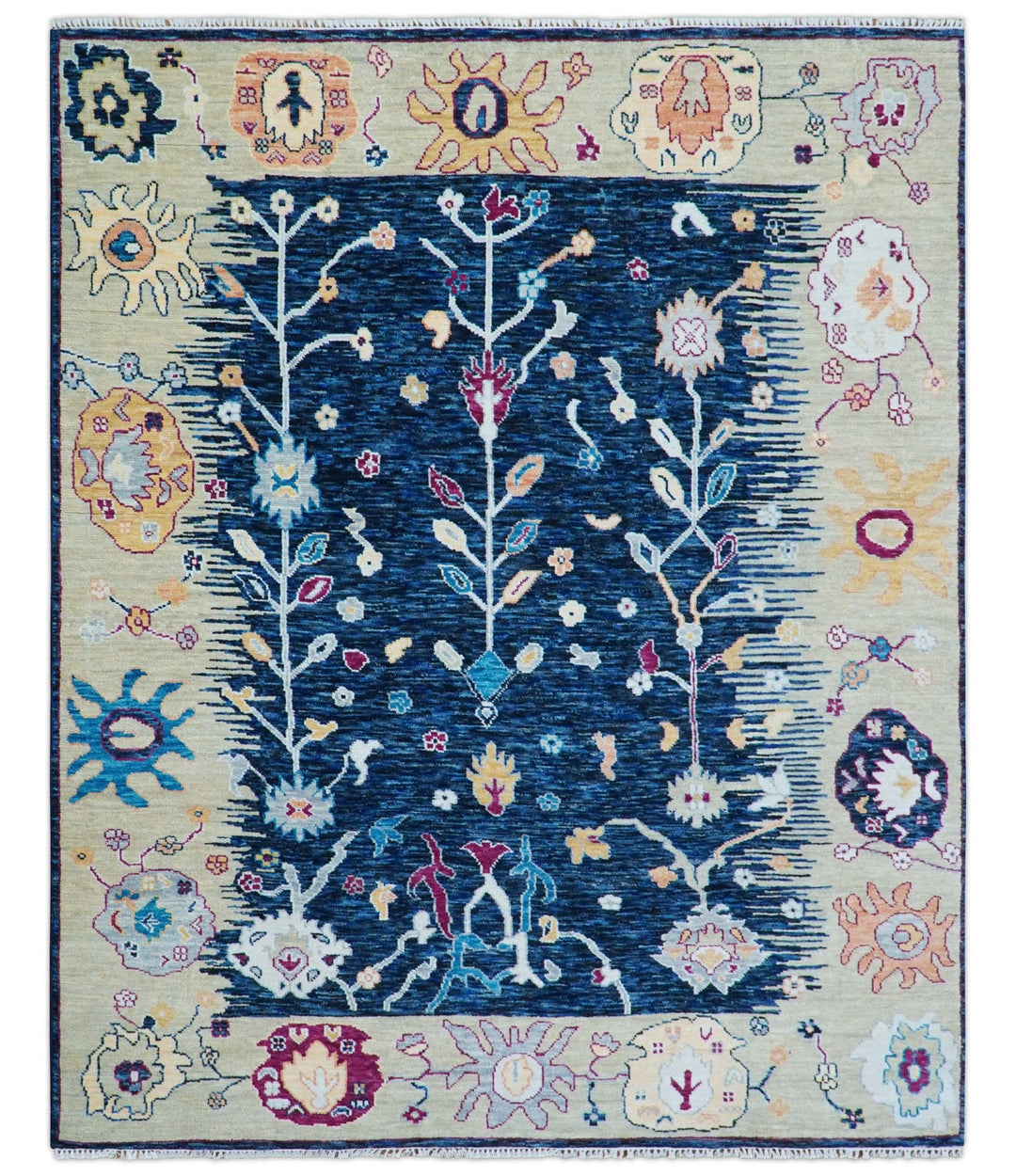 Custom Made Traditional Oushak Blue And Ivory Hand Knotted Wool Rug - The Rug Decor
