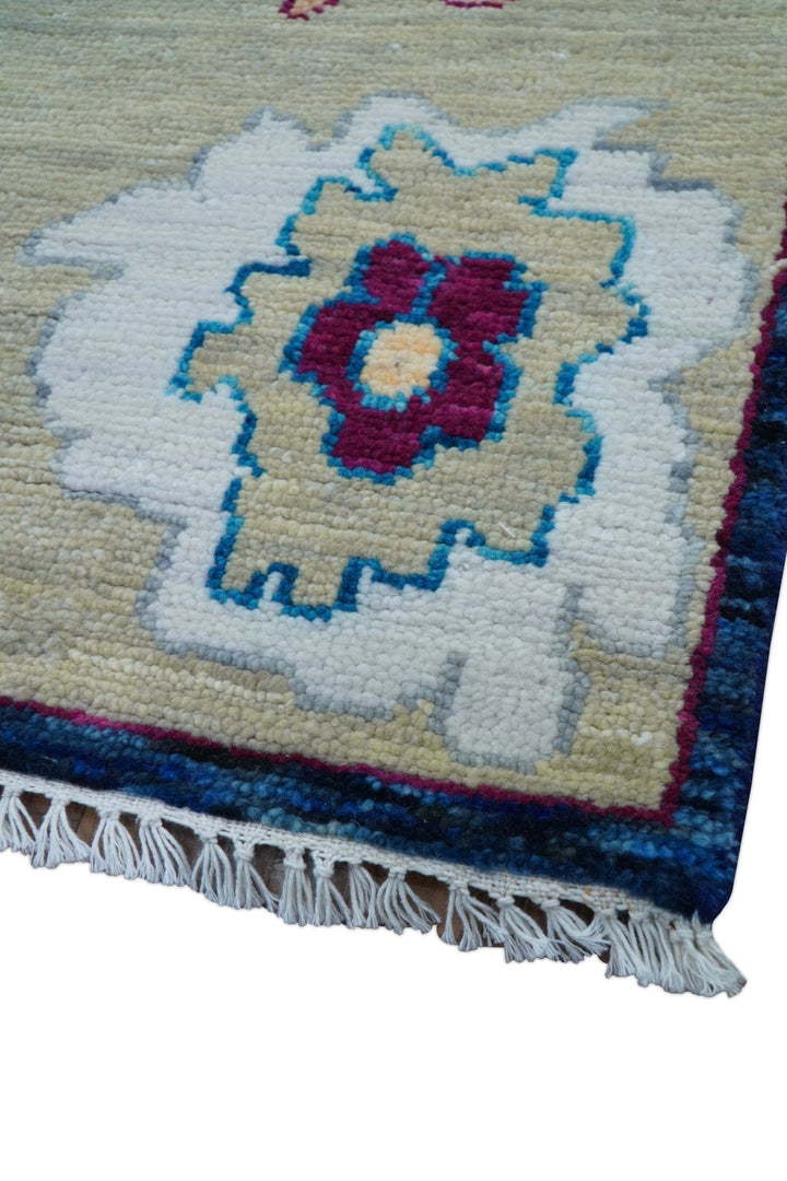 Custom Made Traditional Oushak Blue And Ivory Hand Knotted Wool Rug - The Rug Decor