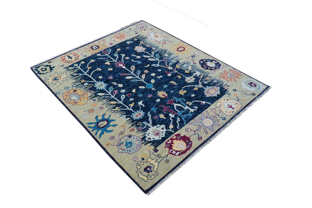 Custom Made Traditional Oushak Blue And Ivory Hand Knotted Wool Rug - The Rug Decor