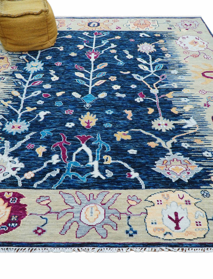 Custom Made Traditional Oushak Blue And Ivory Hand Knotted Wool Rug - The Rug Decor