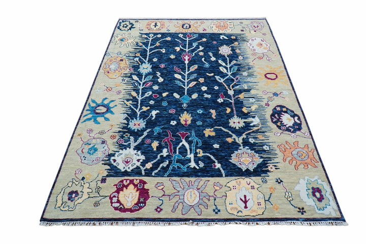 Custom Made Traditional Oushak Blue And Ivory Hand Knotted Wool Rug - The Rug Decor