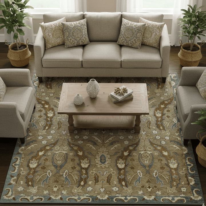 Custom Made Traditional Oushak Brown Hand Tufted Wool Area Rug - The Rug Decor