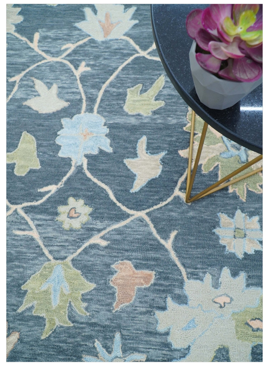 Custom Made Traditional Oushak Charcoal And Beige Hand Tufted Wool Area Rug - The Rug Decor