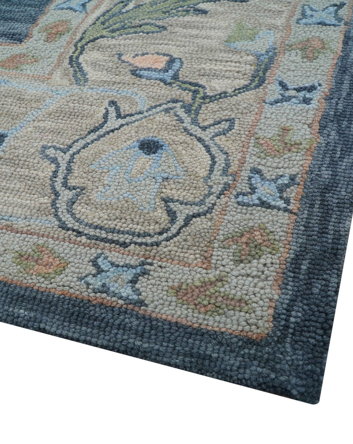 Custom Made Traditional Oushak Charcoal And Beige Hand Tufted Wool Area Rug - The Rug Decor