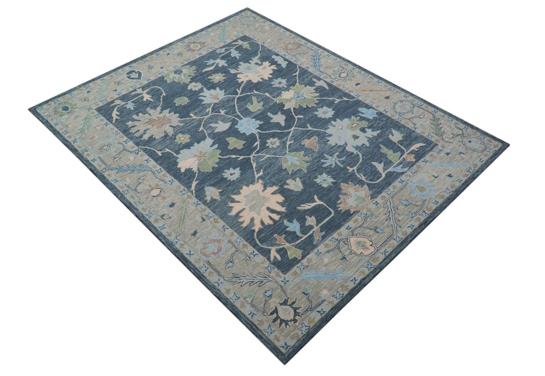 Custom Made Traditional Oushak Charcoal And Beige Hand Tufted Wool Area Rug - The Rug Decor