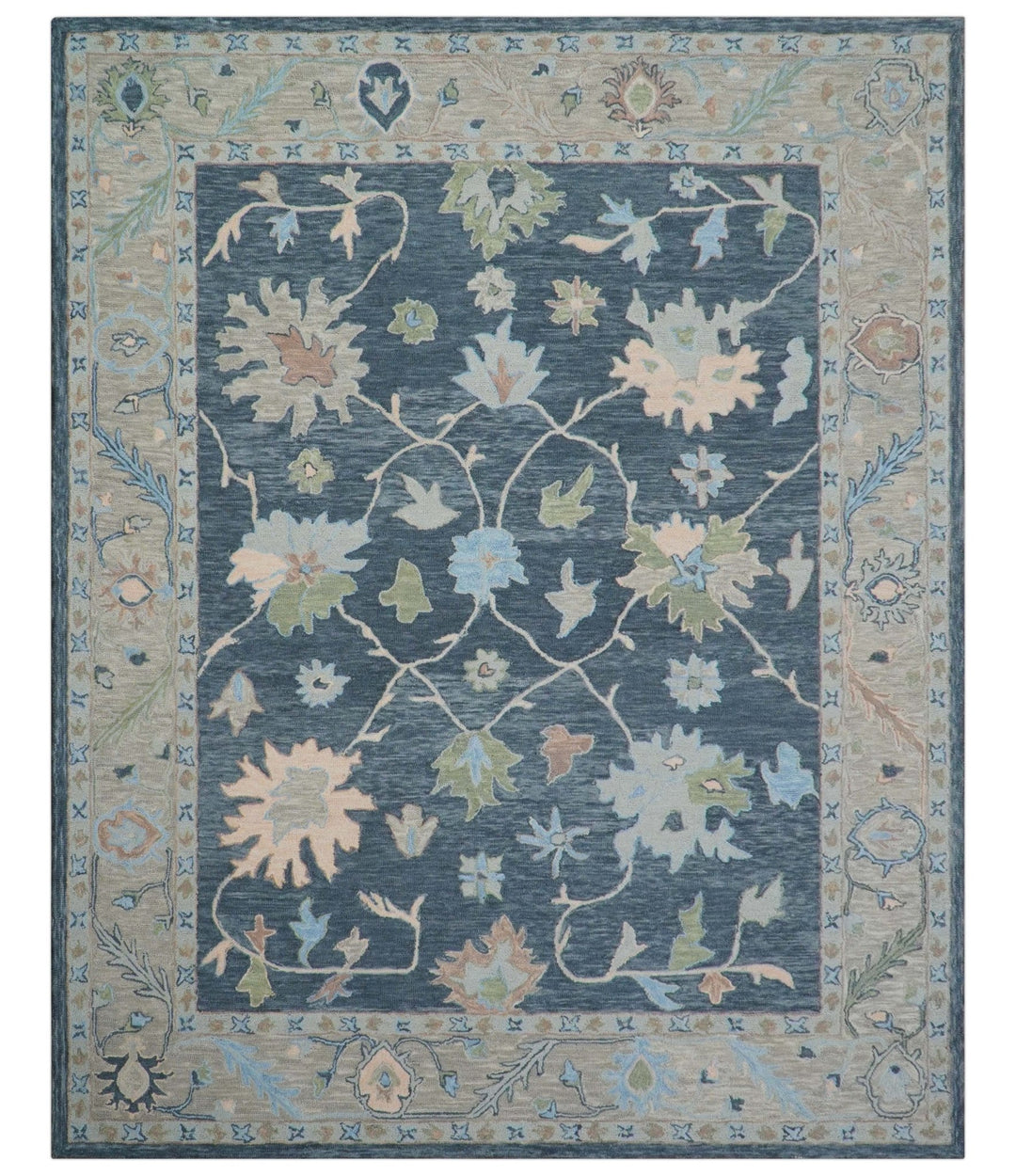 Custom Made Traditional Oushak Charcoal And Beige Hand Tufted Wool Area Rug - The Rug Decor