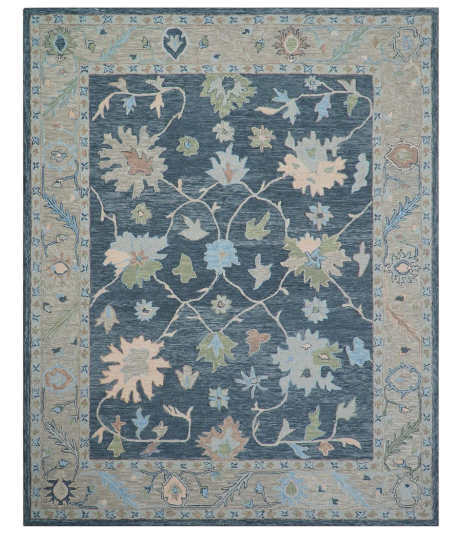 Custom Made Traditional Oushak Charcoal And Beige Hand Tufted Wool Area Rug - The Rug Decor