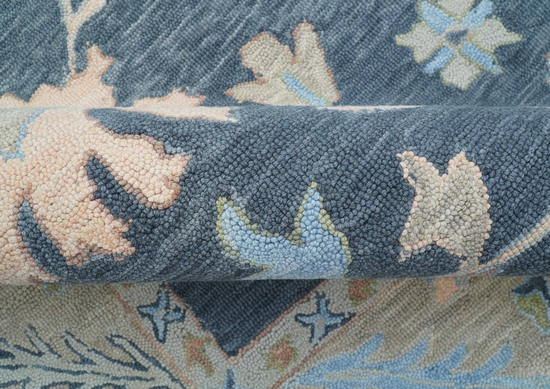 Custom Made Traditional Oushak Charcoal And Beige Hand Tufted Wool Area Rug - The Rug Decor