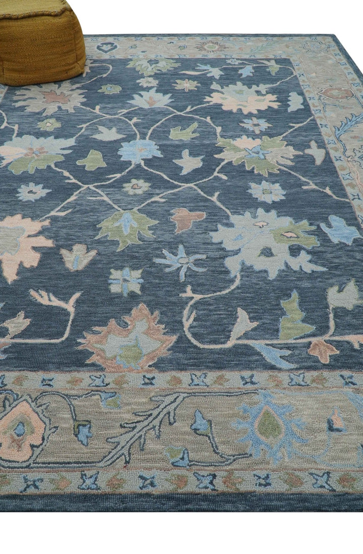 Custom Made Traditional Oushak Charcoal And Beige Hand Tufted Wool Area Rug - The Rug Decor