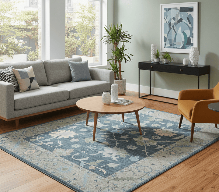 Custom Made Traditional Oushak Charcoal And Beige Hand Tufted Wool Area Rug - The Rug Decor