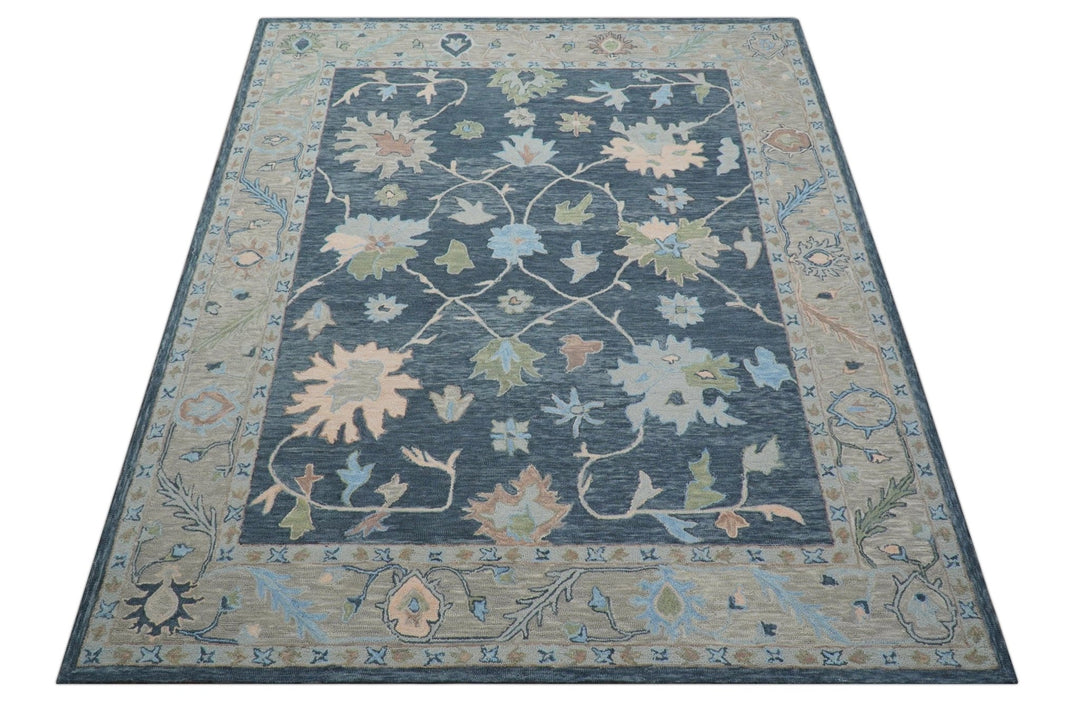 Custom Made Traditional Oushak Charcoal And Beige Hand Tufted Wool Area Rug - The Rug Decor