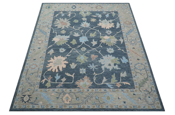 Custom Made Traditional Oushak Charcoal And Beige Hand Tufted Wool Area Rug - The Rug Decor