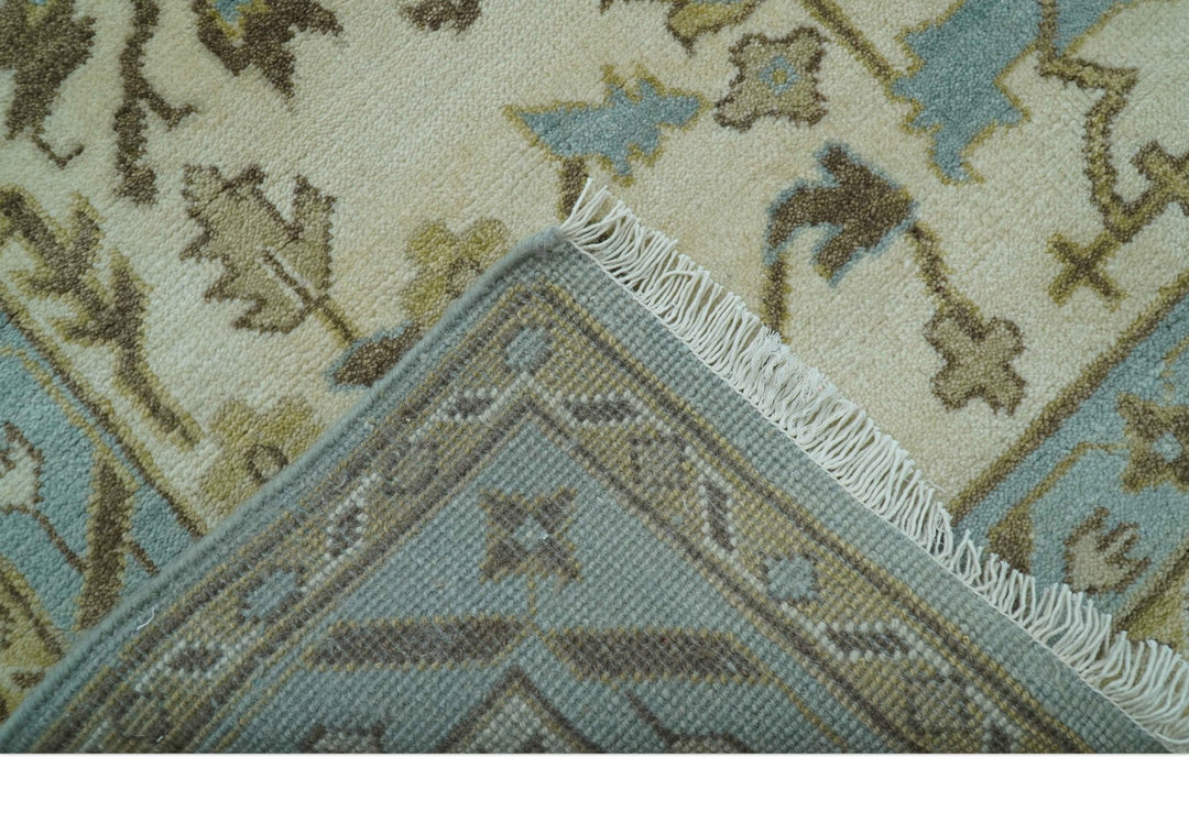 Custom Made Traditional Oushak Design Blue Hand Knotted Wool Area Rug - The Rug Decor