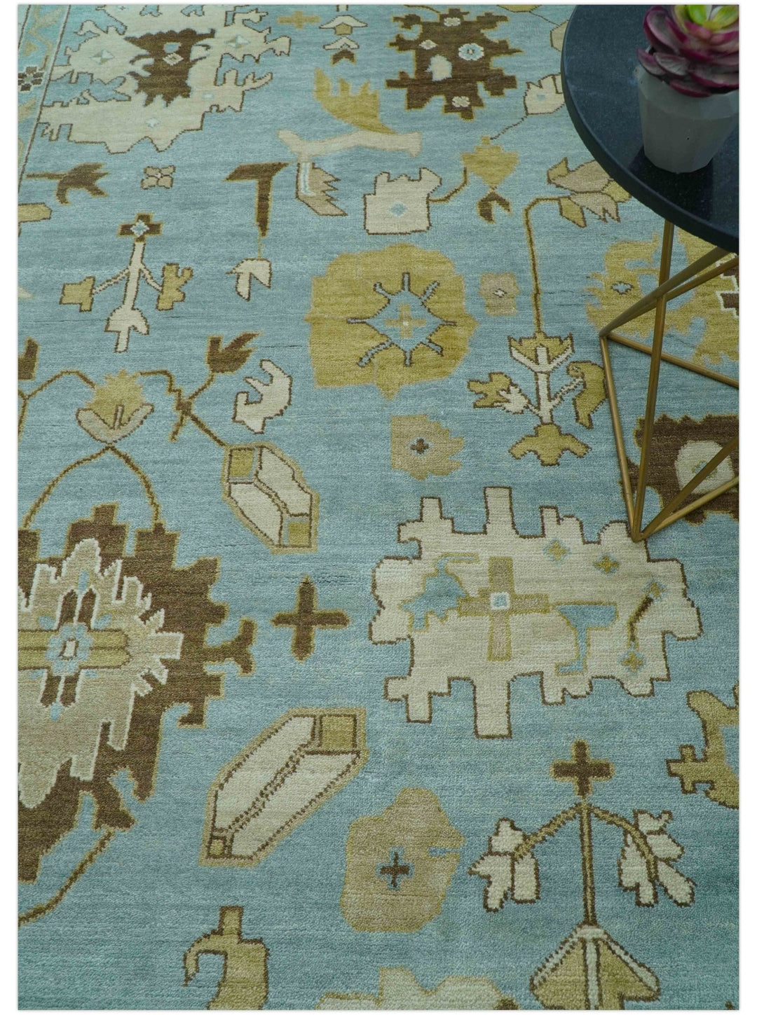 Custom Made Traditional Oushak Design Blue Hand Knotted Wool Area Rug - The Rug Decor