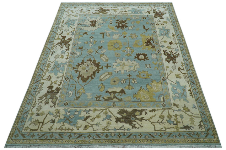 Custom Made Traditional Oushak Design Blue Hand Knotted Wool Area Rug - The Rug Decor