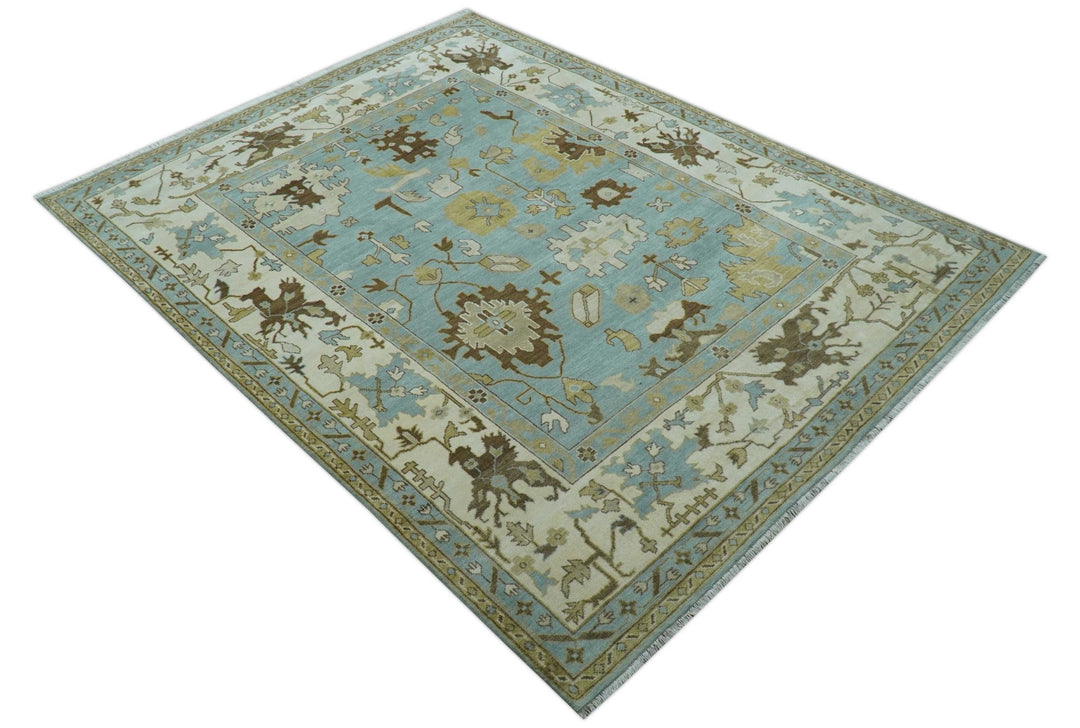 Custom Made Traditional Oushak Design Blue Hand Knotted Wool Area Rug - The Rug Decor