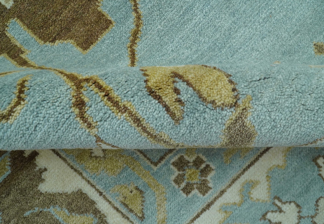 Custom Made Traditional Oushak Design Blue Hand Knotted Wool Area Rug - The Rug Decor