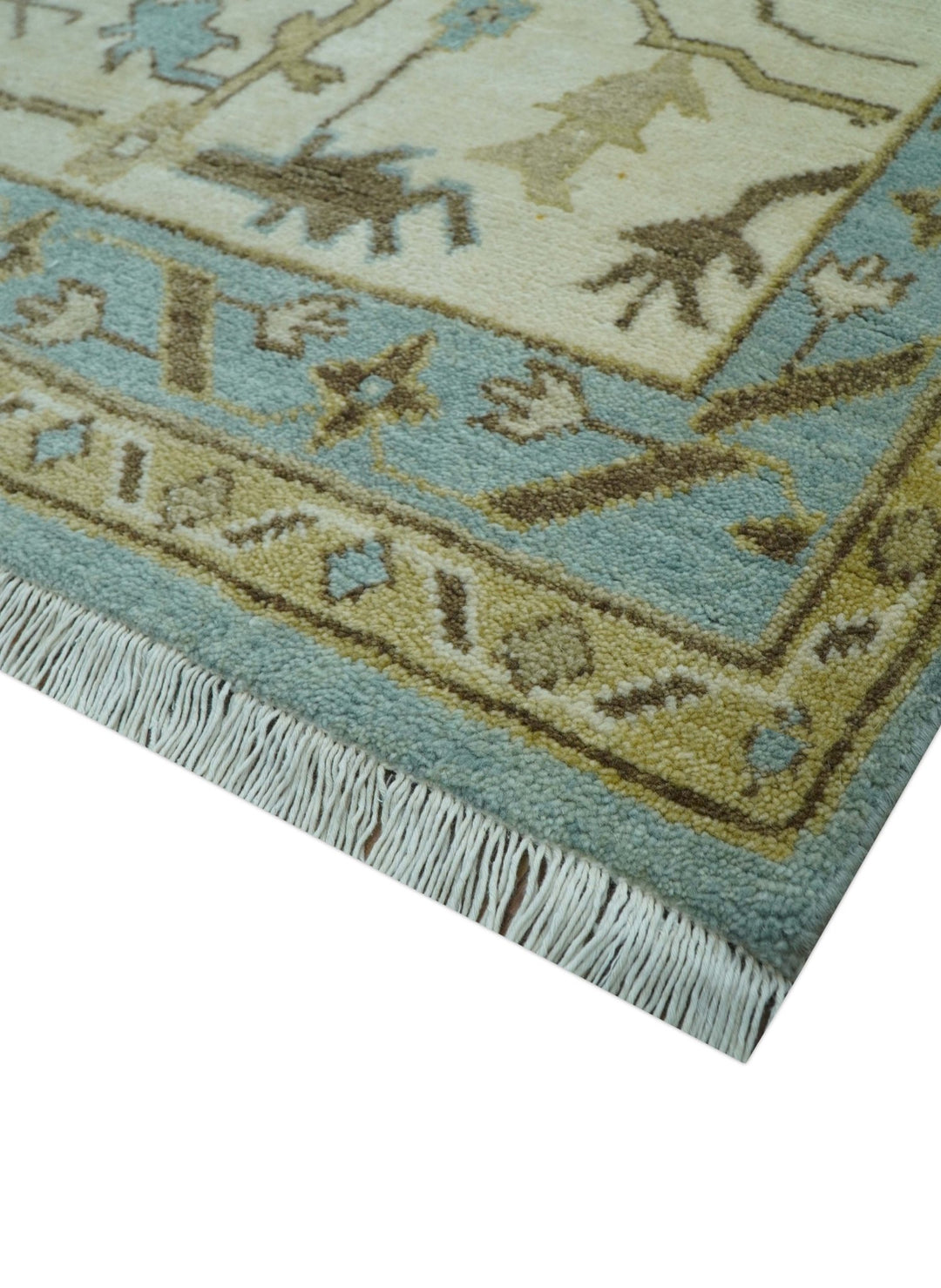 Custom Made Traditional Oushak Design Blue Hand Knotted Wool Area Rug - The Rug Decor