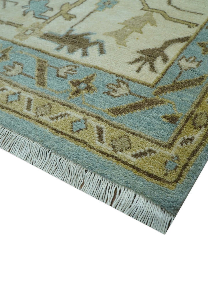 Custom Made Traditional Oushak Design Blue Hand Knotted Wool Area Rug - The Rug Decor