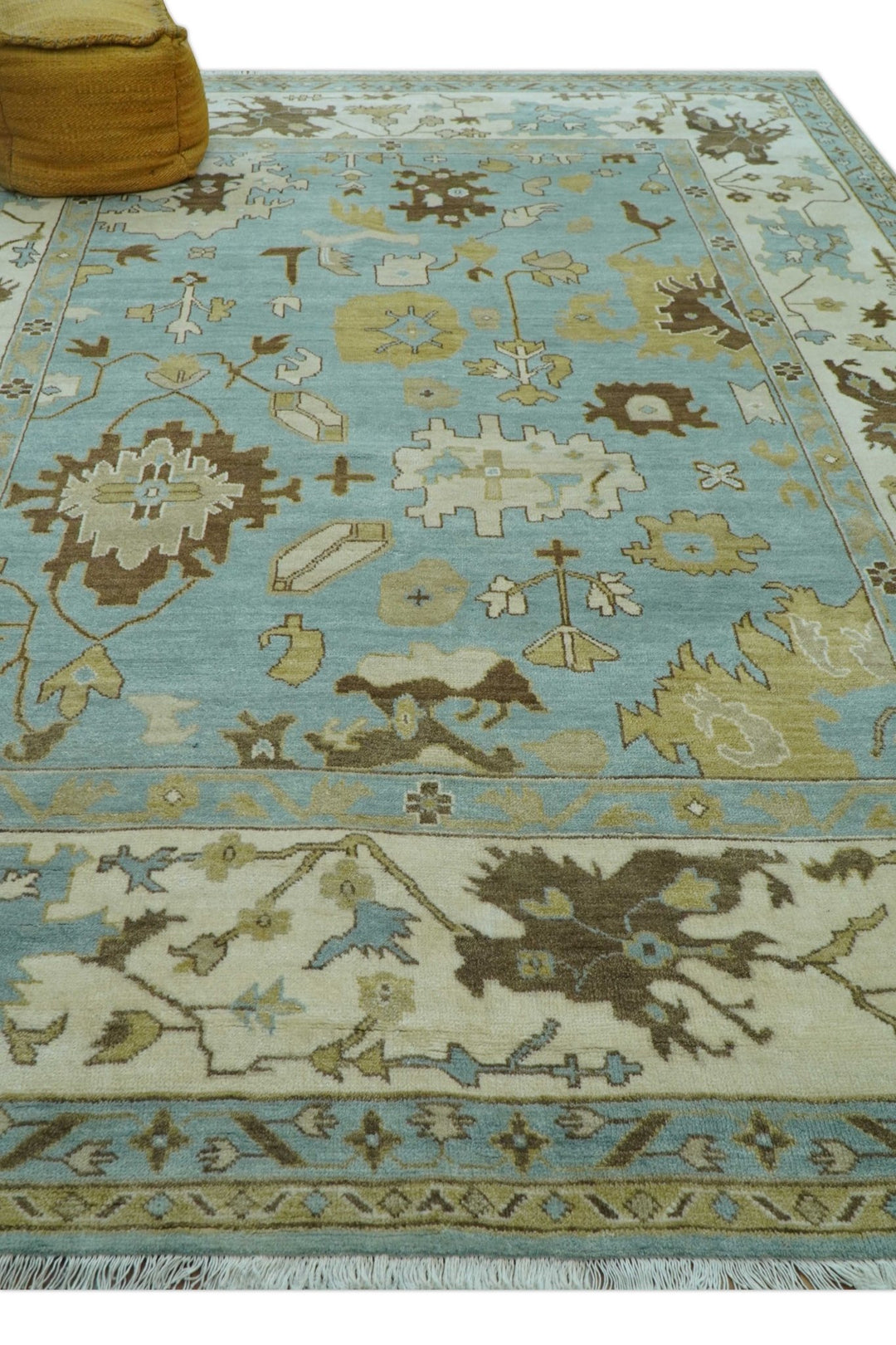 Custom Made Traditional Oushak Design Blue Hand Knotted Wool Area Rug - The Rug Decor