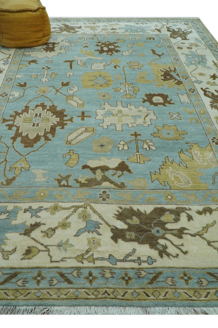 Custom Made Traditional Oushak Design Blue Hand Knotted Wool Area Rug - The Rug Decor