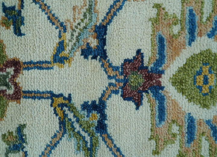 Custom Made Traditional Oushak Design Ivory And Blue Hand Knotted Wool Area Rug - The Rug Decor