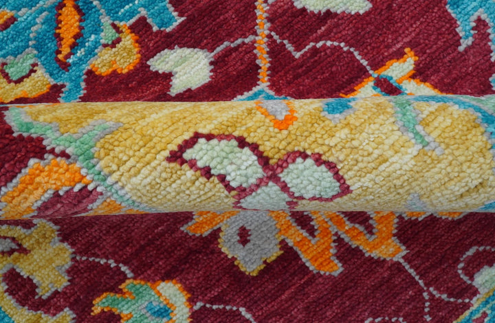 Custom Made Traditional Oushak Design Maroon Hand Knotted Wool Area Rug - The Rug Decor