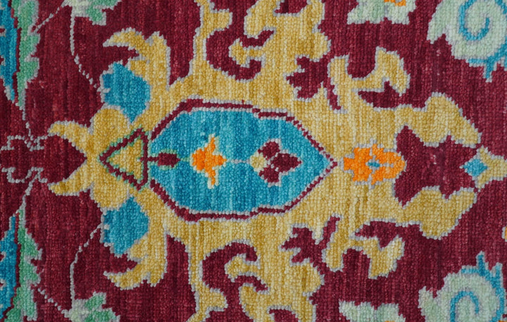 Custom Made Traditional Oushak Design Maroon Hand Knotted Wool Area Rug - The Rug Decor