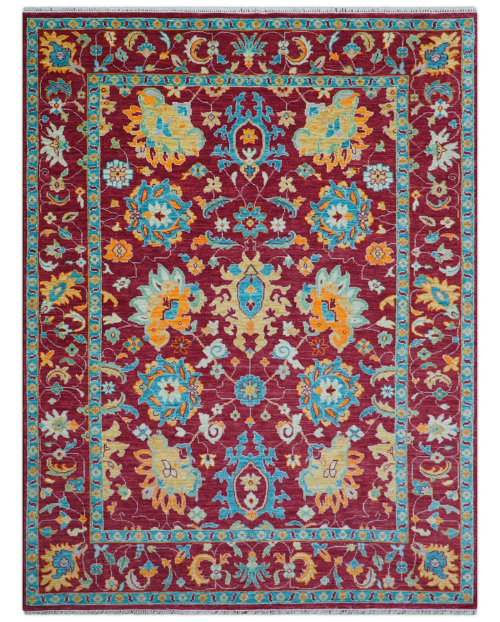 Custom Made Traditional Oushak Design Maroon Hand Knotted Wool Area Rug - The Rug Decor