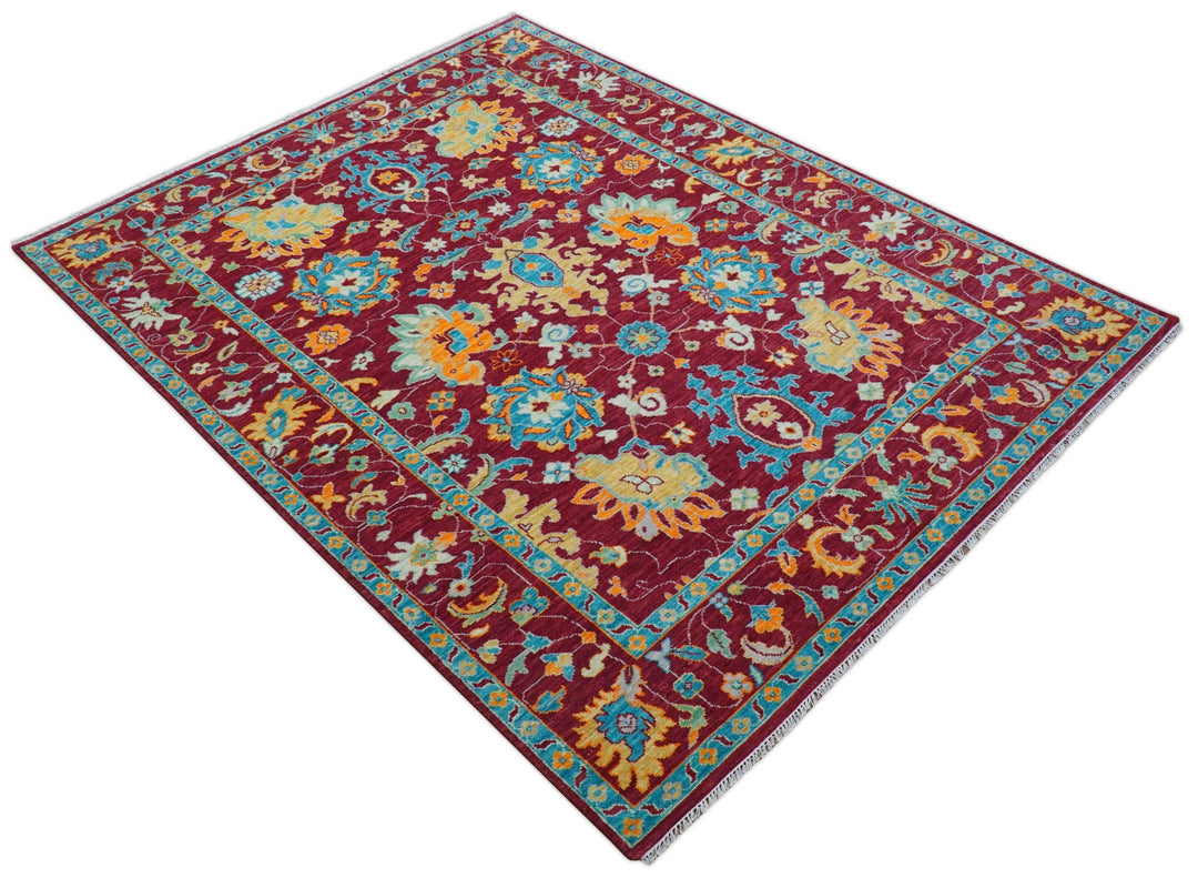 Custom Made Traditional Oushak Design Maroon Hand Knotted Wool Area Rug - The Rug Decor