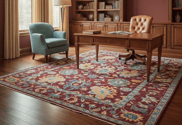 Custom Made Traditional Oushak Design Maroon Hand Knotted Wool Area Rug - The Rug Decor