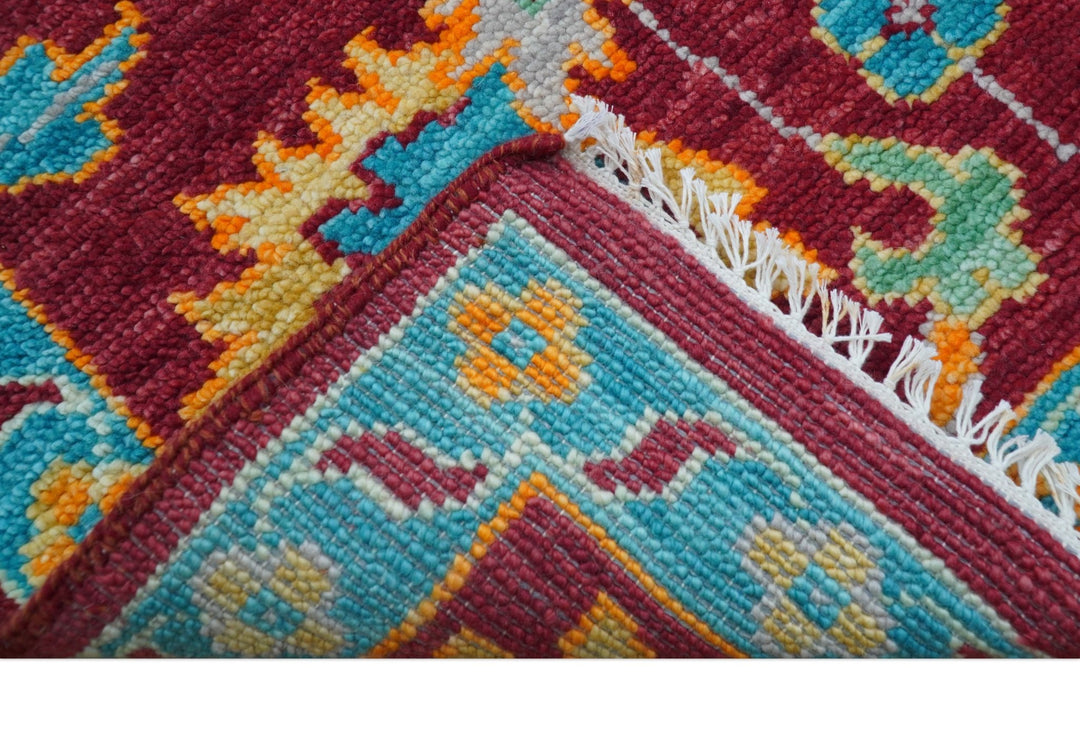Custom Made Traditional Oushak Design Maroon Hand Knotted Wool Area Rug - The Rug Decor
