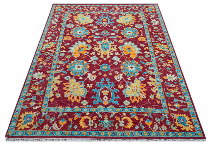 Custom Made Traditional Oushak Design Maroon Hand Knotted Wool Area Rug - The Rug Decor