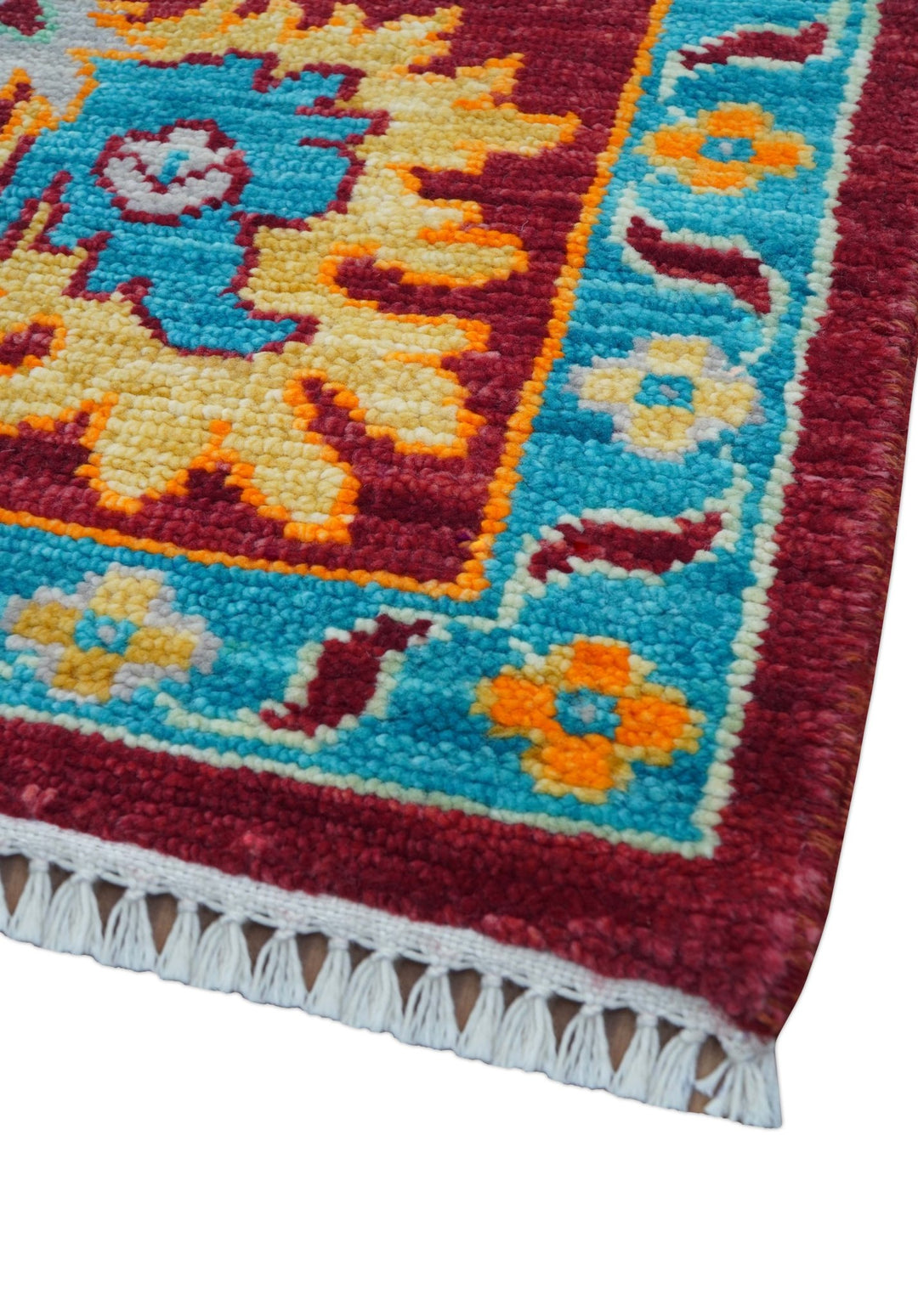 Custom Made Traditional Oushak Design Maroon Hand Knotted Wool Area Rug - The Rug Decor