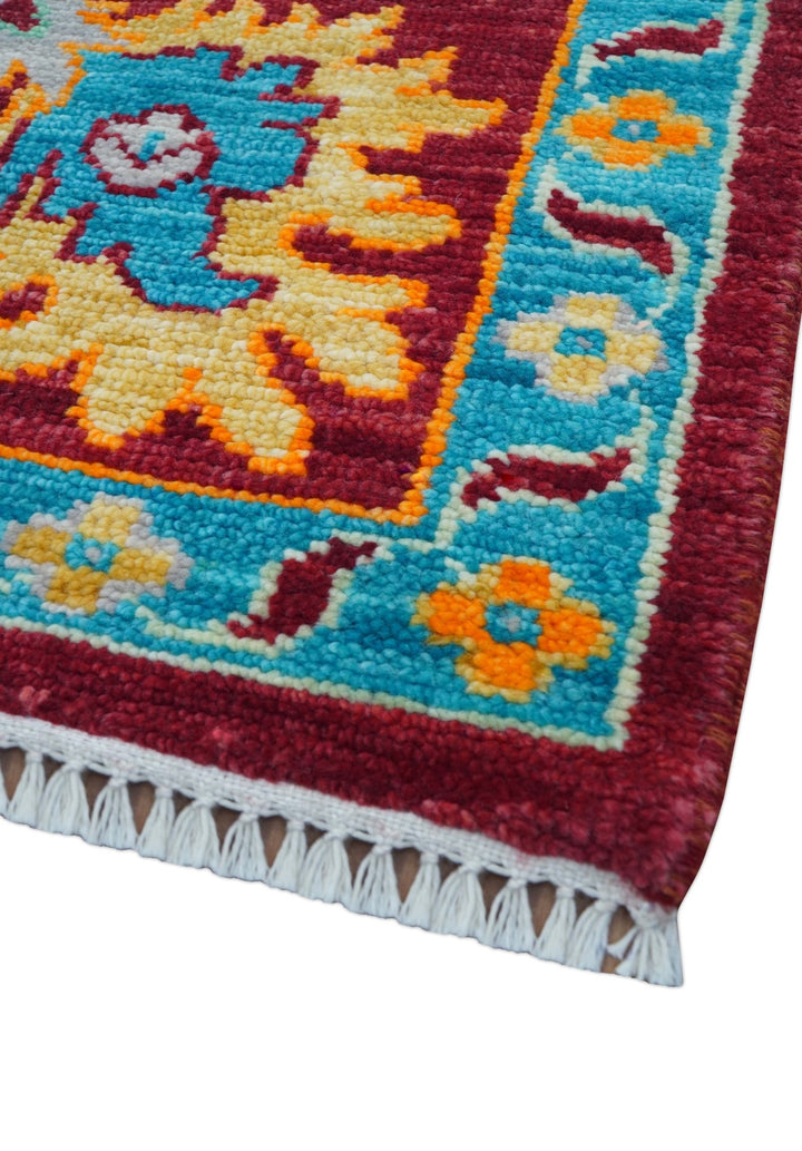 Custom Made Traditional Oushak Design Maroon Hand Knotted Wool Area Rug - The Rug Decor