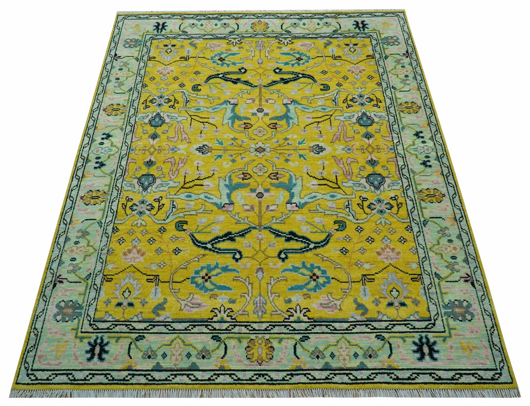 Custom Made Traditional Oushak Design mustard Hand Knotted Wool Area Rug - The Rug Decor