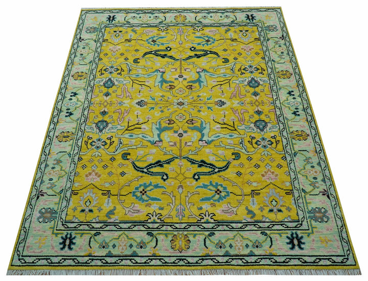 Custom Made Traditional Oushak Design mustard Hand Knotted Wool Area Rug - The Rug Decor