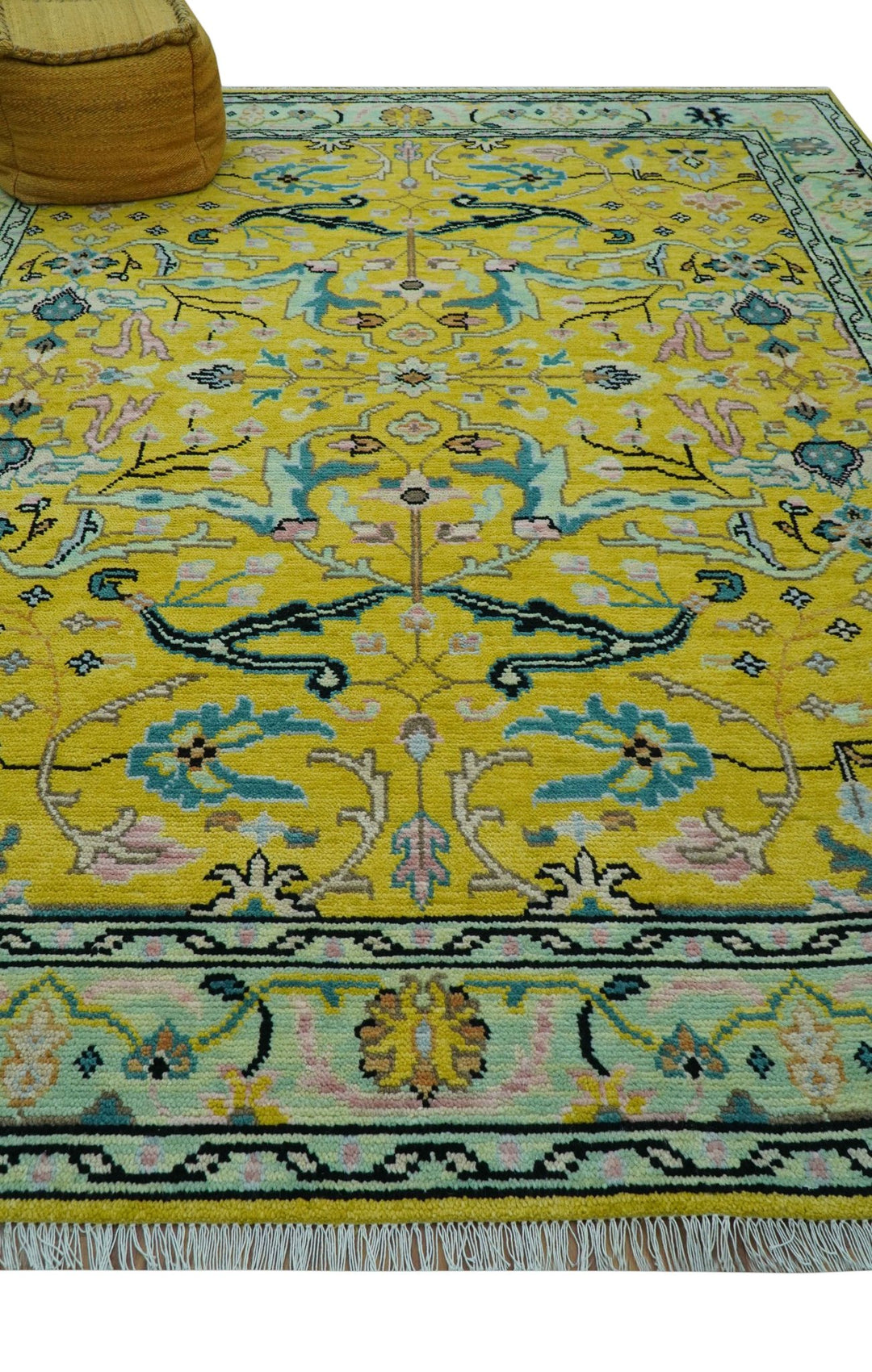 Custom Made Traditional Oushak Design mustard Hand Knotted Wool Area Rug - The Rug Decor